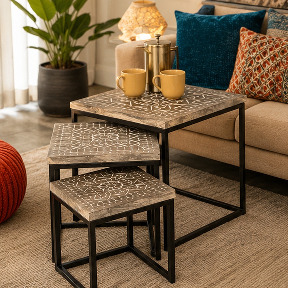 Carved Wood Nesting Tables - Image 2