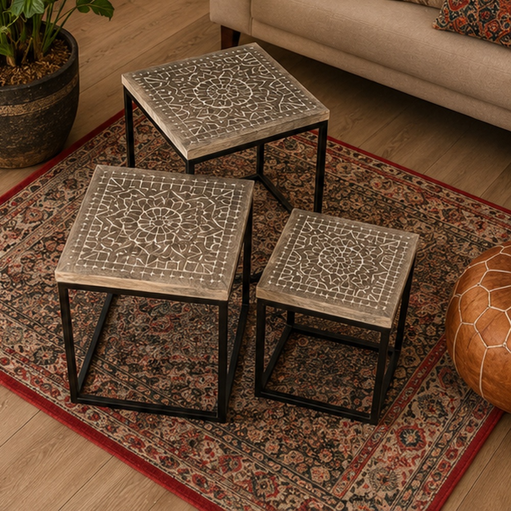 Carved Wood Nesting Tables