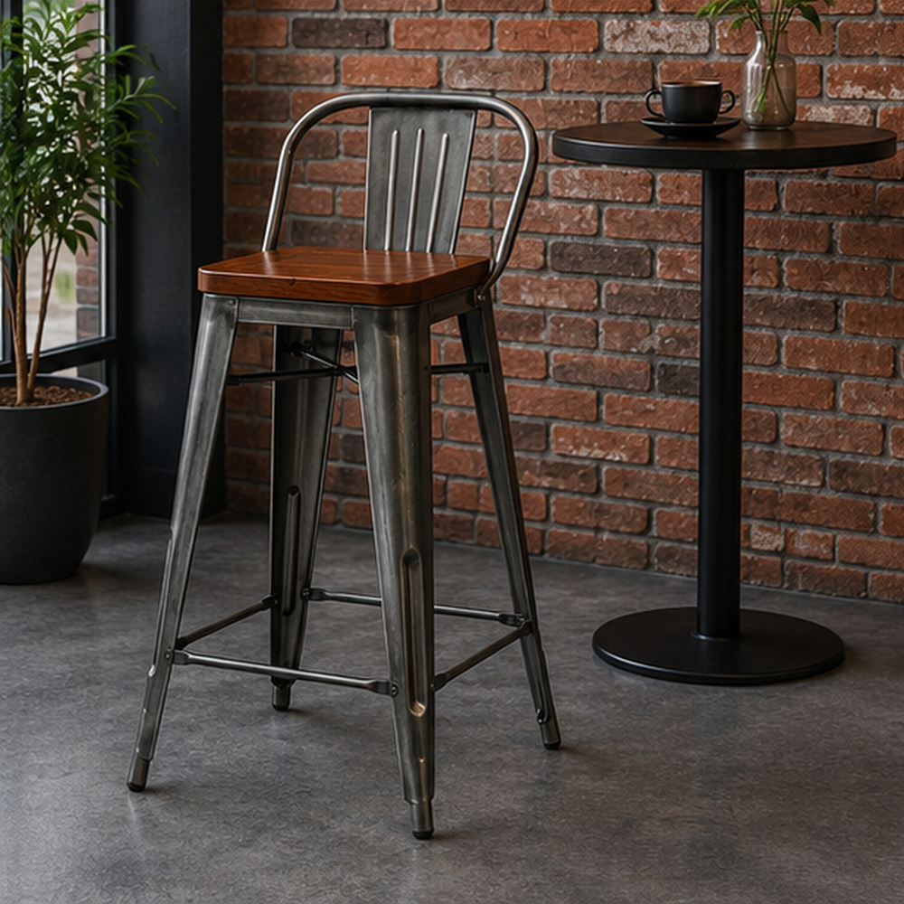 Bar Stool with Wooden Seat