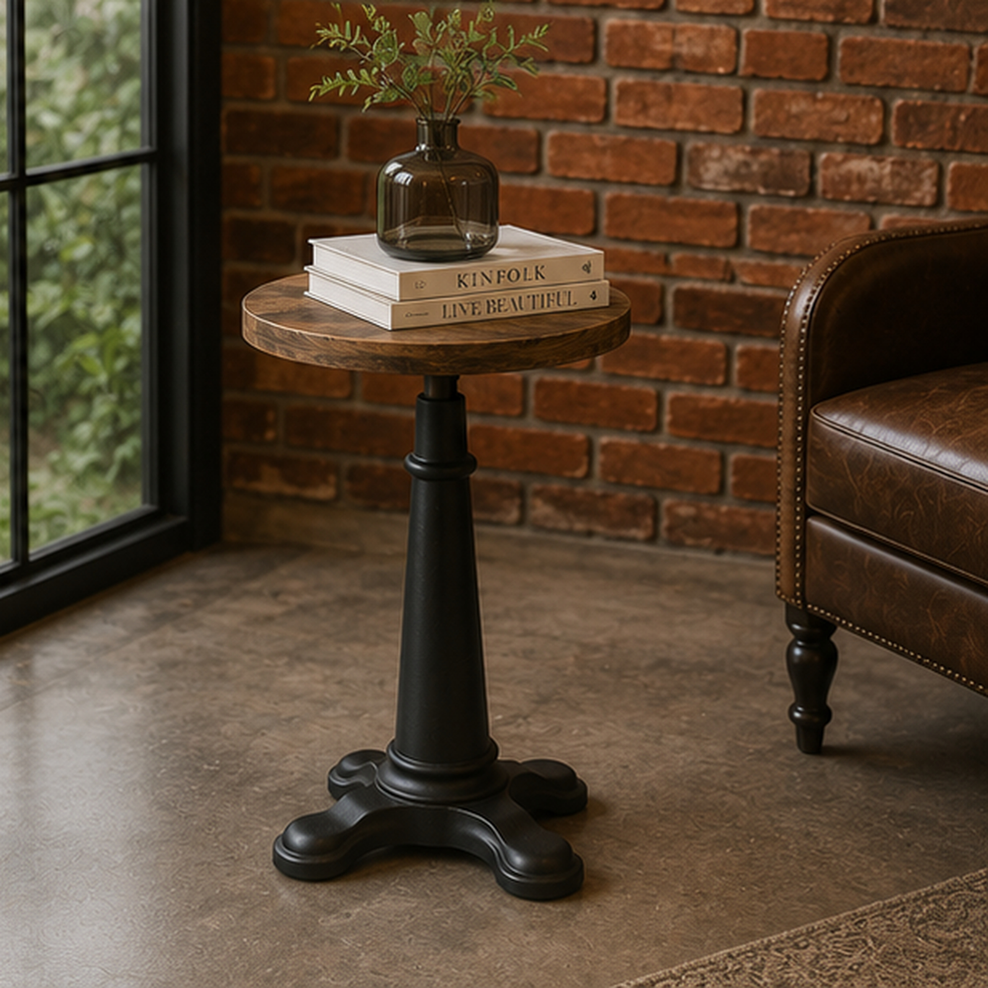 Vintage Round Pedestal Side Table - Image 4