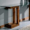 Rustic Glass Top Console Table
